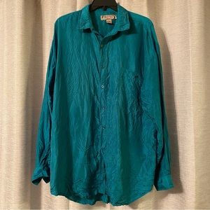 Protest Clothing Green Silk Button collard Shirt Size Large